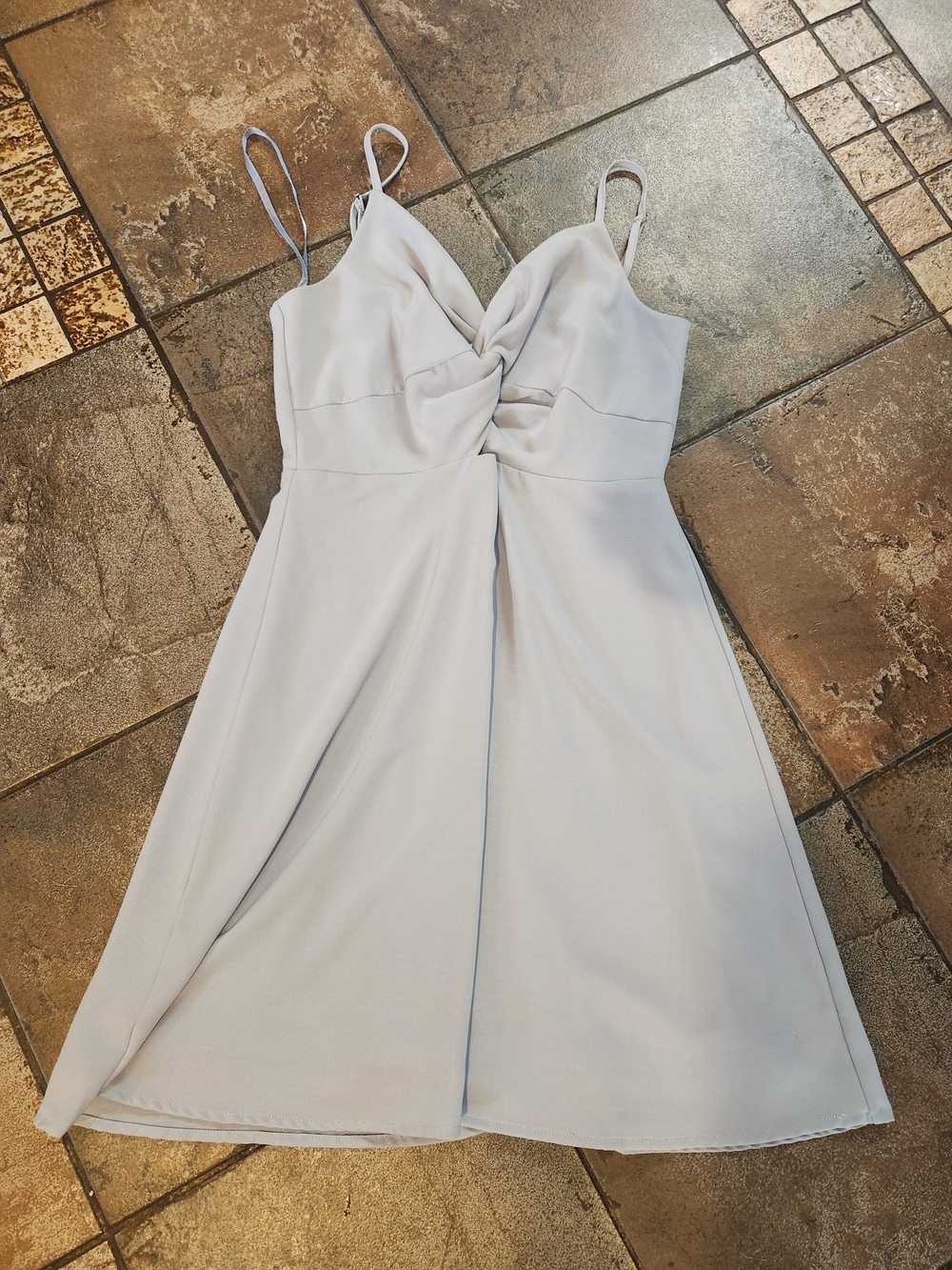 She + Sky Light Blue Twist-Front Spaghetti Strap Mini Dress